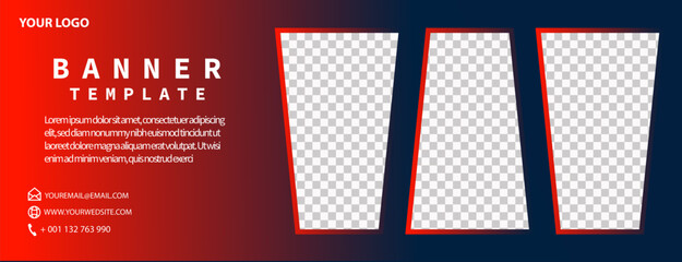 Red Dark Gradient Banner Template with Sharp Photo Frame