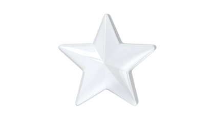 Shiny, five-pointed star with white, glossy finish and a slight, subtle shadow