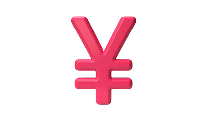 Obraz premium A glossy, 3D red-pink Japanese currency symbol isolated against a stark black background