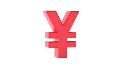 Obraz premium A 3D rendered, glossy red Yen currency symbol floats against a stark black background