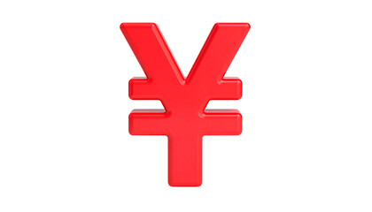 Fototapeta premium A glossy, vibrant red currency symbol against a stark black background, floating