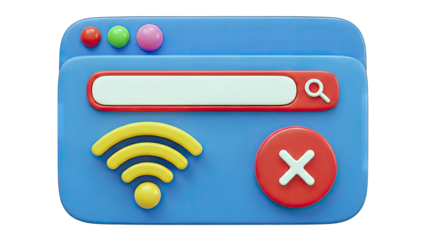 3D Render of a Browser Window with Wifi and Error Icon