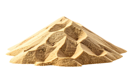 Close-up of a sand dune featuring a ridged surface, cut out against a black background