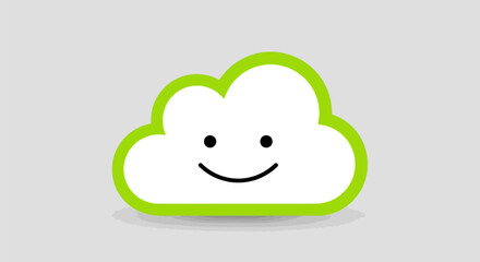 Obraz premium Smiling Cloud Icon with Green Outline - A Symbol of Optimism.
