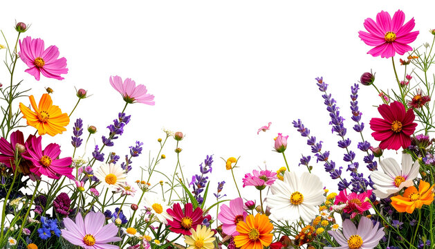 A vibrant border of colorful wildflowers and grasses against a black background
