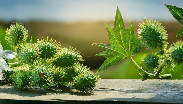 Ricinus Communis Plant Seeds Leaf Spiky Shells Agriculture Harvest