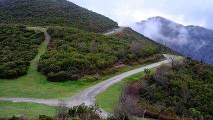 Scenic mountain landscape in San Martin del Rey Aurelio, Asturias, Spain.