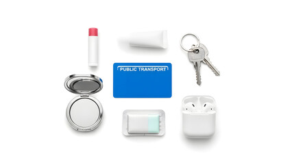 Everyday essentials for a busy lifestyle laid out flat