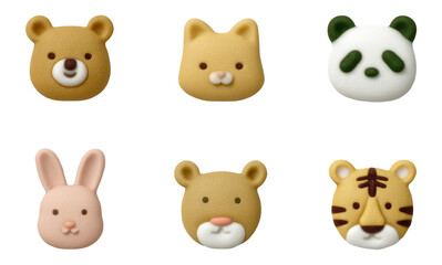 Obraz premium Cute 3D Animal Faces in Soft Clay Art Style for Icons on Transparent Background