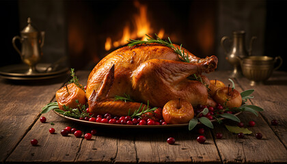 Roasted Christmas Turkey with Cranberries and Apples
