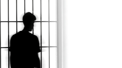 Stark silhouette of a person trapped behind abstract bars of confinement