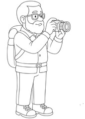 Coloring Book Dad taking pictures with a camera in the forest