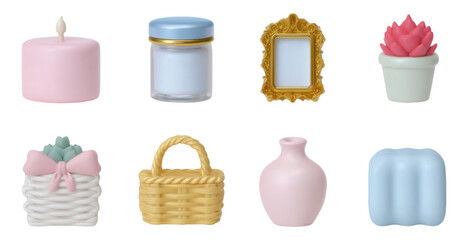 Soft 3D Ornaments for Home Decor on Transparent Background for Creative Projects