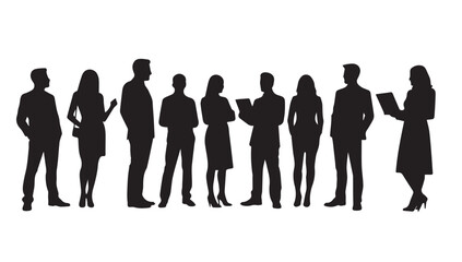 Business people , silhouettes, group of standing business men and businesswomen
