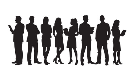 Business people , silhouettes, group of standing business men and businesswomen

