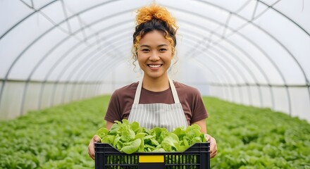 harvesting fresh lettuce in greenhouse farm, sustainable agriculture, close-up view, indoor plant cultivation, lifestyle and nature