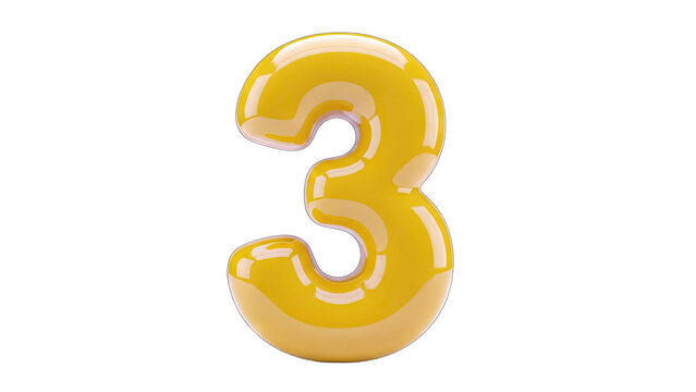 Yellow Number 3 Isolated on White Background