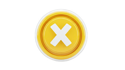 Fototapeta premium 3D Yellow Button with White X Mark on White Background