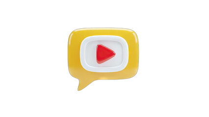 3D YouTube Play Button in a Speech Bubble on White Background