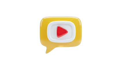 3D YouTube Play Button in a Speech Bubble on White Background