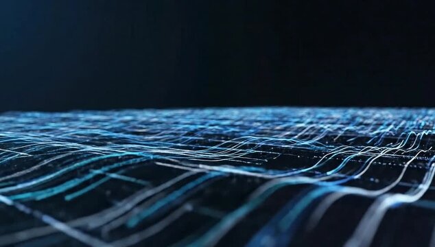 Fintech inspired motion background, flowing data lines, minimal futuristic design, dark background, smooth slow movement, seamless loop, corporate technology aesthetic