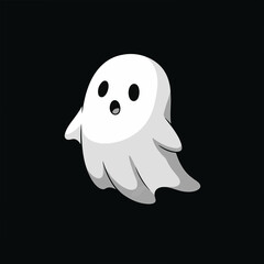 Obraz premium A cartoon ghost with wide eyes and an open mouth floats against a black background. It has a classic sheet-like shape with flowing edges.