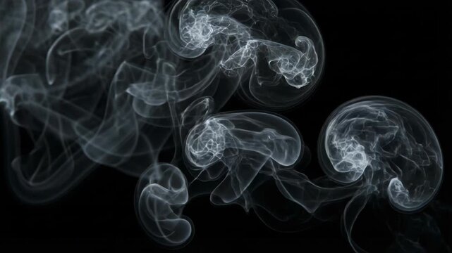Abstract White Smoke Swirling on Black Background Creates Ethereal Effect