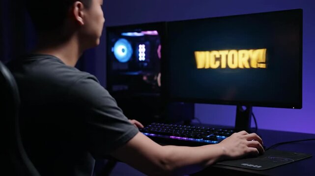 Intense gaming session culminates in victory on pc battle arena