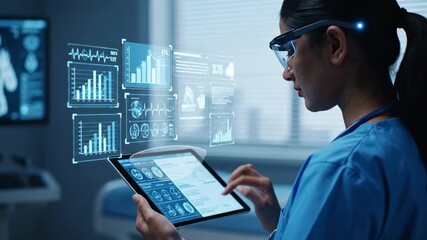 Medical professional utilizing augmented reality for data analysis in modern healthcare setting - Powered by Adobe