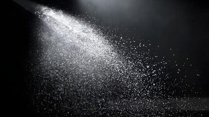 Brilliant white particles spray dynamically across a dark, illuminated background