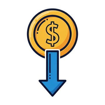 Stylized graphic depicts currency devaluation indicated by a downward pointing arrow beneath a gold monetary symbol