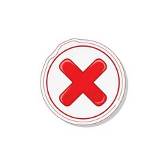Obraz premium Circular badge featuring a prominent red multiplication sign symbol centered on a white background