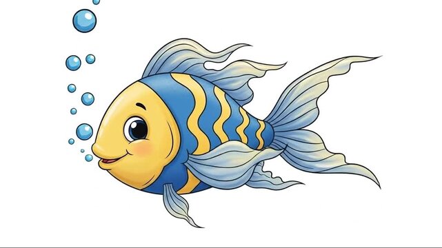 Colorful Cartoon Fish Swims Playfully in Animated Underwater Scene for Kids