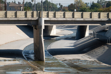 Los Angeles river bend in the west San Fernando Valley area of Los Angeles California.  
