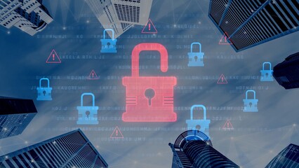 Digital security concept illustrating a cybersecurity breach, with a red unlocked padlock indicating data exposure among secure systems, emphasizing system vulnerability and risk Marrow