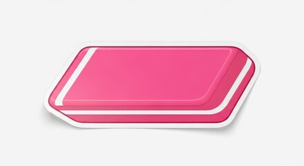 Glossy pink elongated badge shape with beveled edges casts a slight shadow