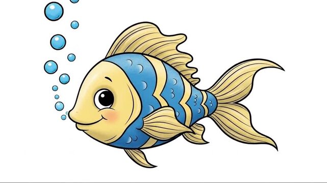 Animated Collection of Cute Fish with Playful Expression and Bubbles in Underwater Environment