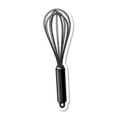 Fototapeta premium Stylized drawing of a balloon whisk with a dark handle on a white background