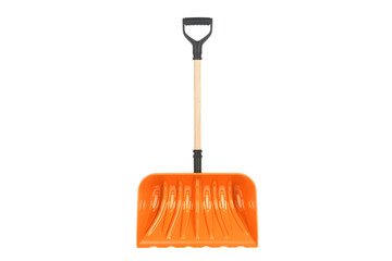 Orange shovel ready to use, snow removal . Isolated on transparent background, png