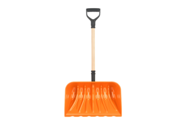 Orange shovel ready to use, snow removal . Isolated on transparent background, png