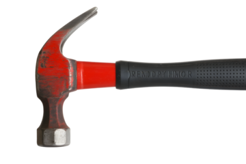 vintage claw hammer with red handle. Isolated on transparent background, png