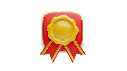 Award Medal with Ribbon on Red Background