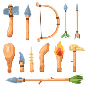 Vector Illustration of Cultural Elements of the Dayak Tribe of Borneo: Traditional Weapons, Shields, Mandau, and Customary Accessories. Collection of Dayak Tribe Elements of Borneo