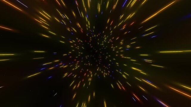 Abstract hyperspace jump light speed travel through a colourful wormhole warp drive science fiction concept with seamless smooth rotation