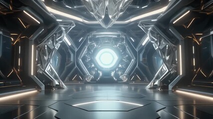 Futuristic Sci-Fi Hallway with a Central Glowing Portal - Powered by Adobe
