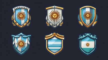  set collections argentina flag in shield badge icon. argentina flag symbol of powerful country. argentina independence day emblem