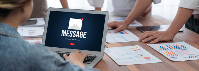 Email notification message showing on computer screen brisk. Digital marketing message information text from business to customer client