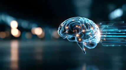 A 3D rendered brain with illuminated neural pathways represents the fusion of human intelligence and digital technology. The scene conveys progress in AI, deep learning, and cognitive computing - Powered by Adobe