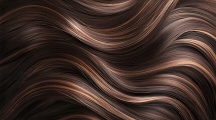 Beautiful, flowing waves of dark brown hair enhanced by warm, honey-caramel balayage highlights, showcasing a modern, natural-looking color blend.