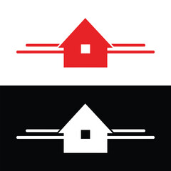 house logo with horizontal lines red and white color